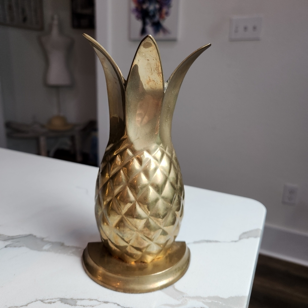 Vintage Brass Pineapple Bookends, Set Of 2, Mid Century, Fruit - Picture 4 of 6